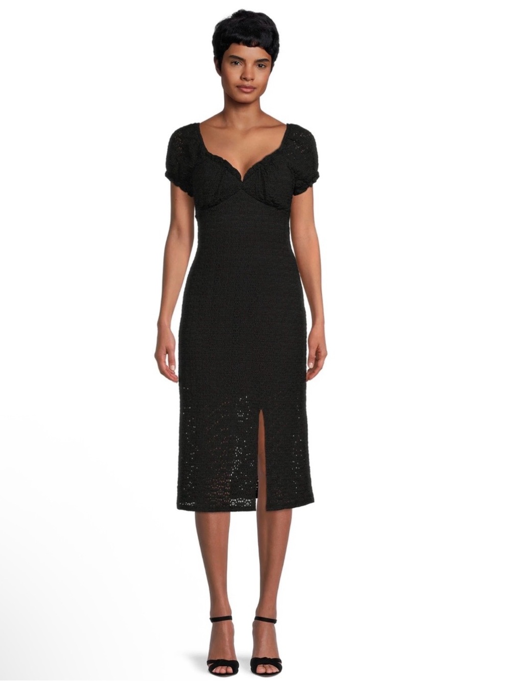 No Boundaries Black Knit Midi Dress with Sweetheart Neckline